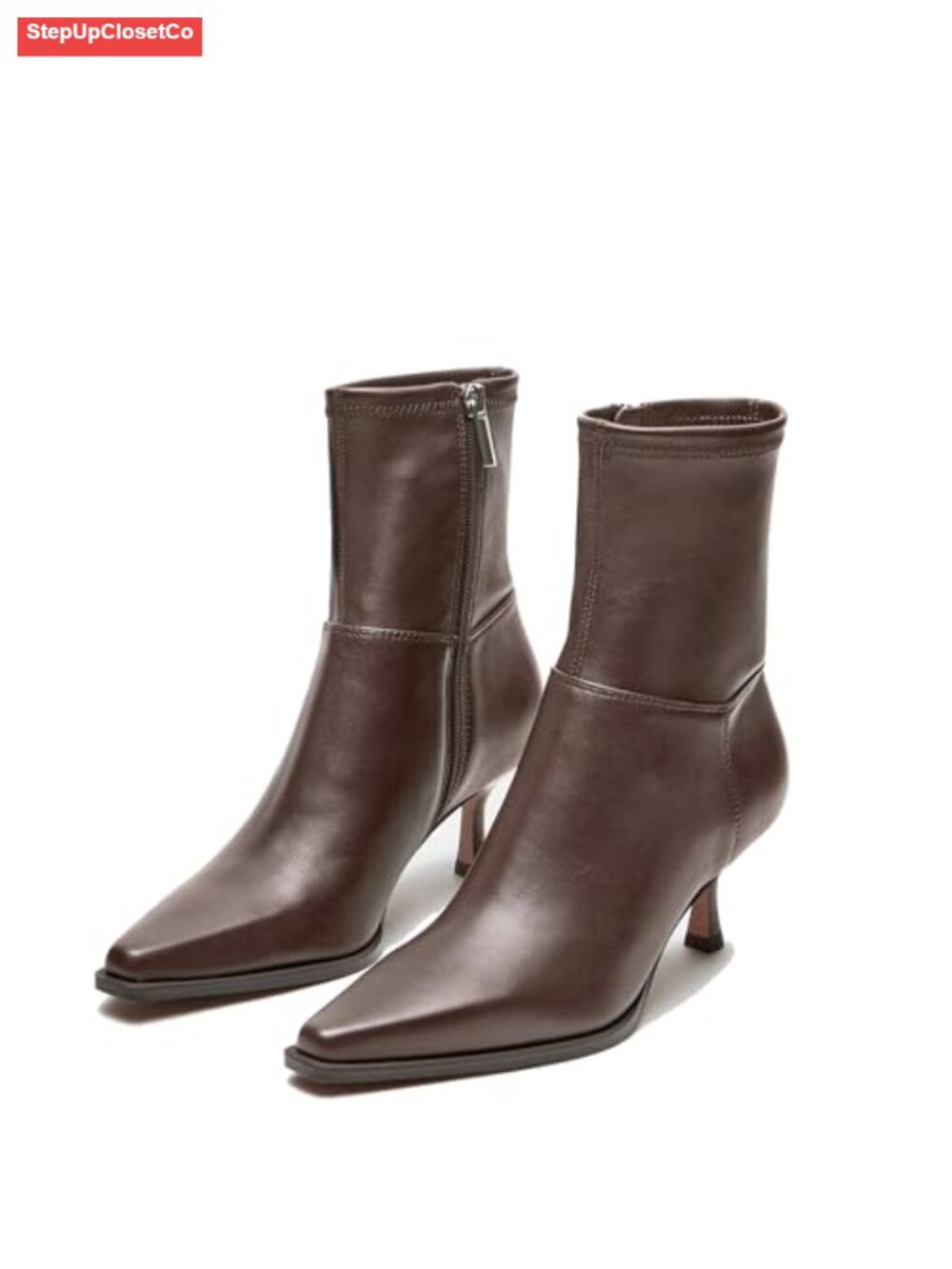 Kitten Heel Ankle Boots Women Pointed Toe Side Zipper Synthetic